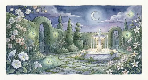Midnight magic garden watercolor