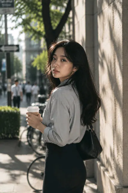 Young asian woman tokyo street coffee muji style