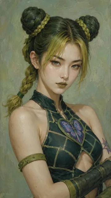 Jojo female characters tempera portraits