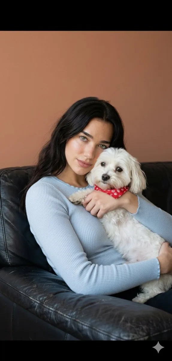 Warm window light girl dog portrait — Sonra