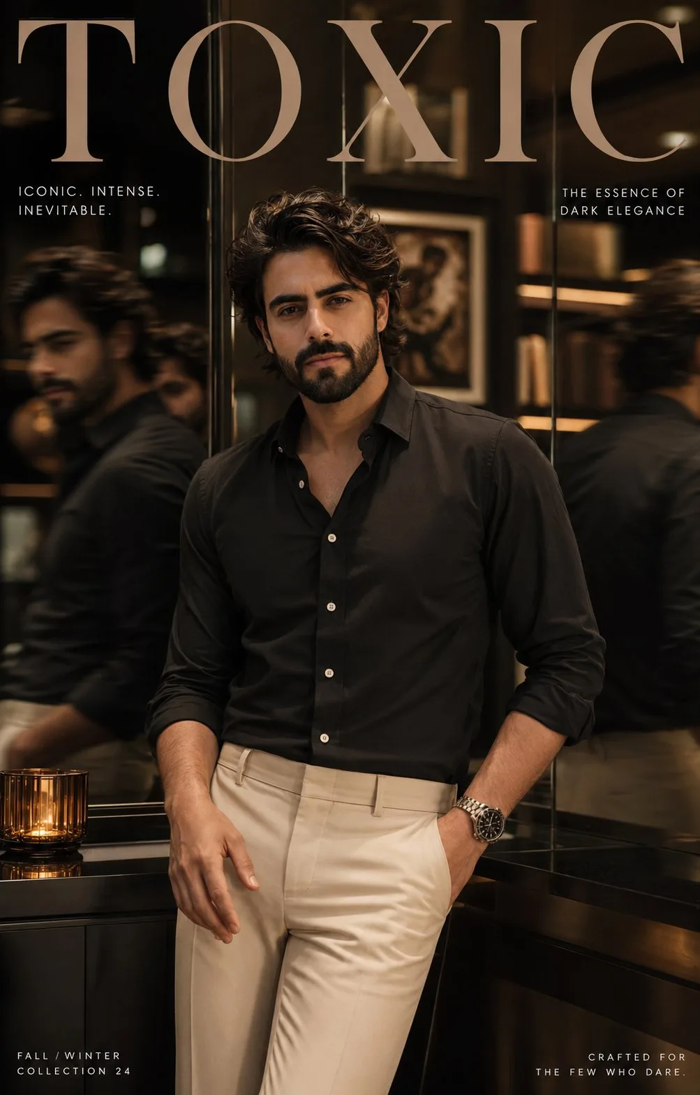 Cinematic luxury male fashion campaign mirror reflection — After