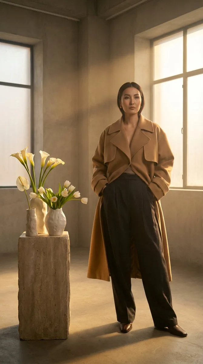 Kazakh supermodel camel trench — After