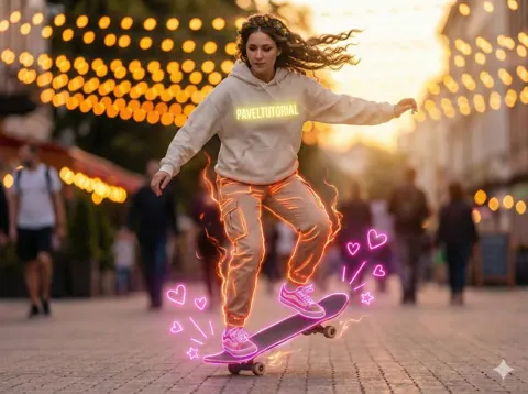 Dusk neon skateboarder