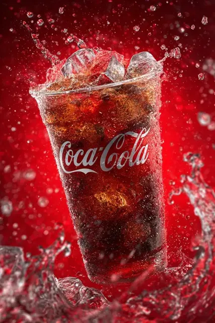 Suspended cola ice splash