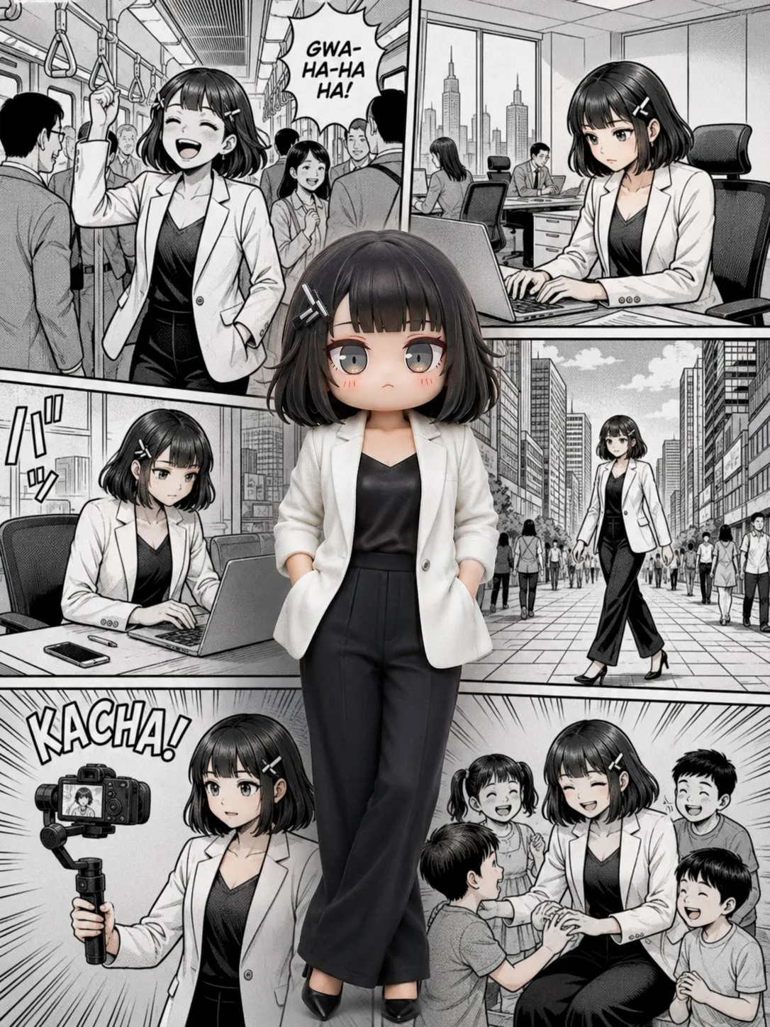 Professional woman manga collage portrait — Sonra