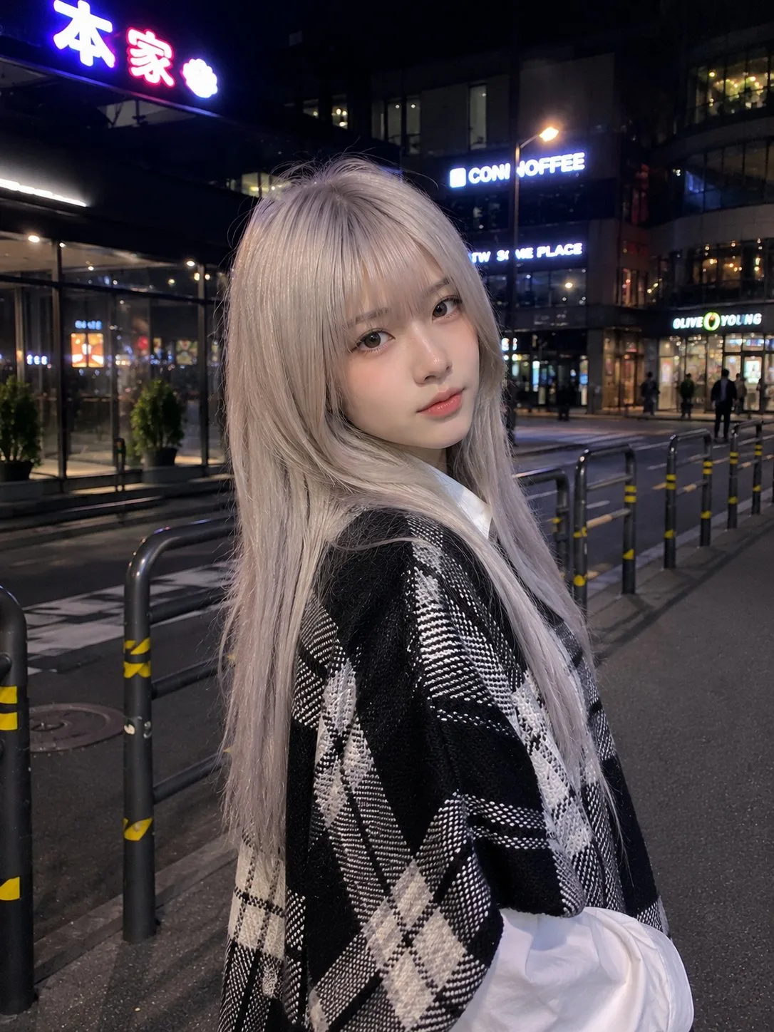 Ultra realistic smartphone photo platinum silver hair korean aesthetic — After