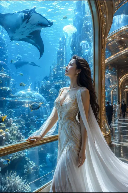 Luxury futuristic aquarium city portrait