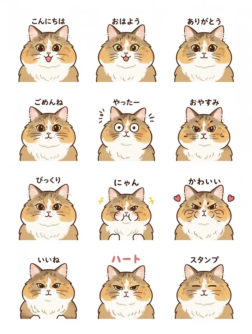 12 cat stickers with text — Sonra