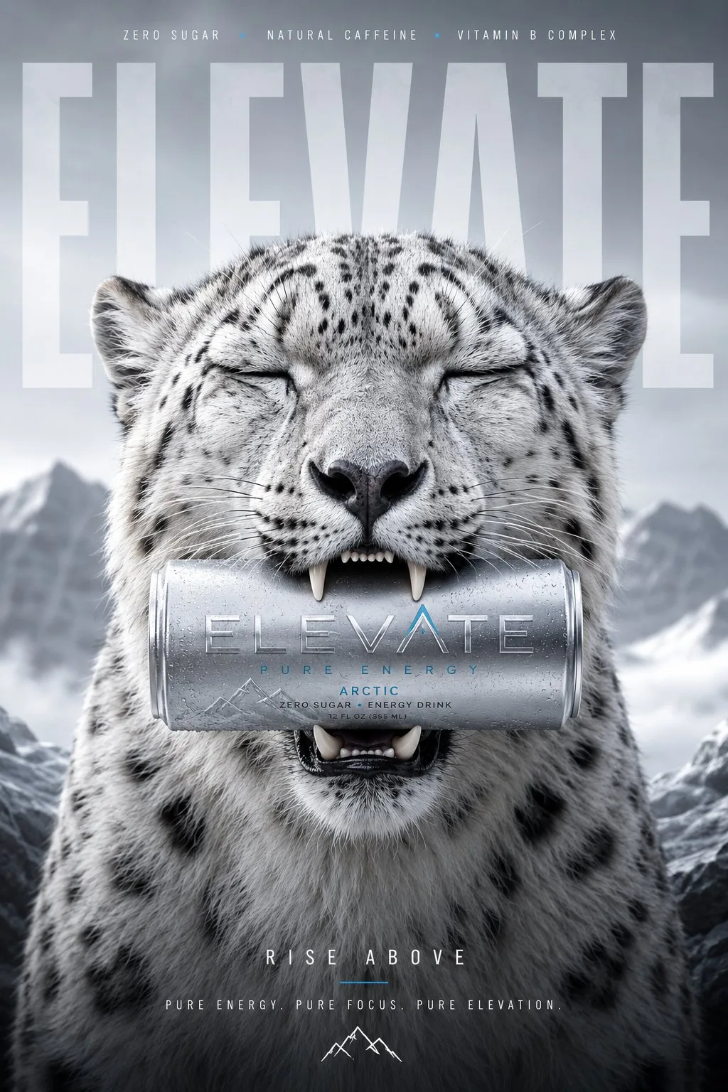Luxury snow leopard energy drink advertising poster — Sonra