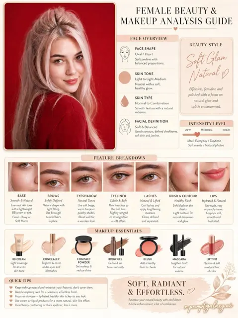 High def female beauty makeup analysis guide