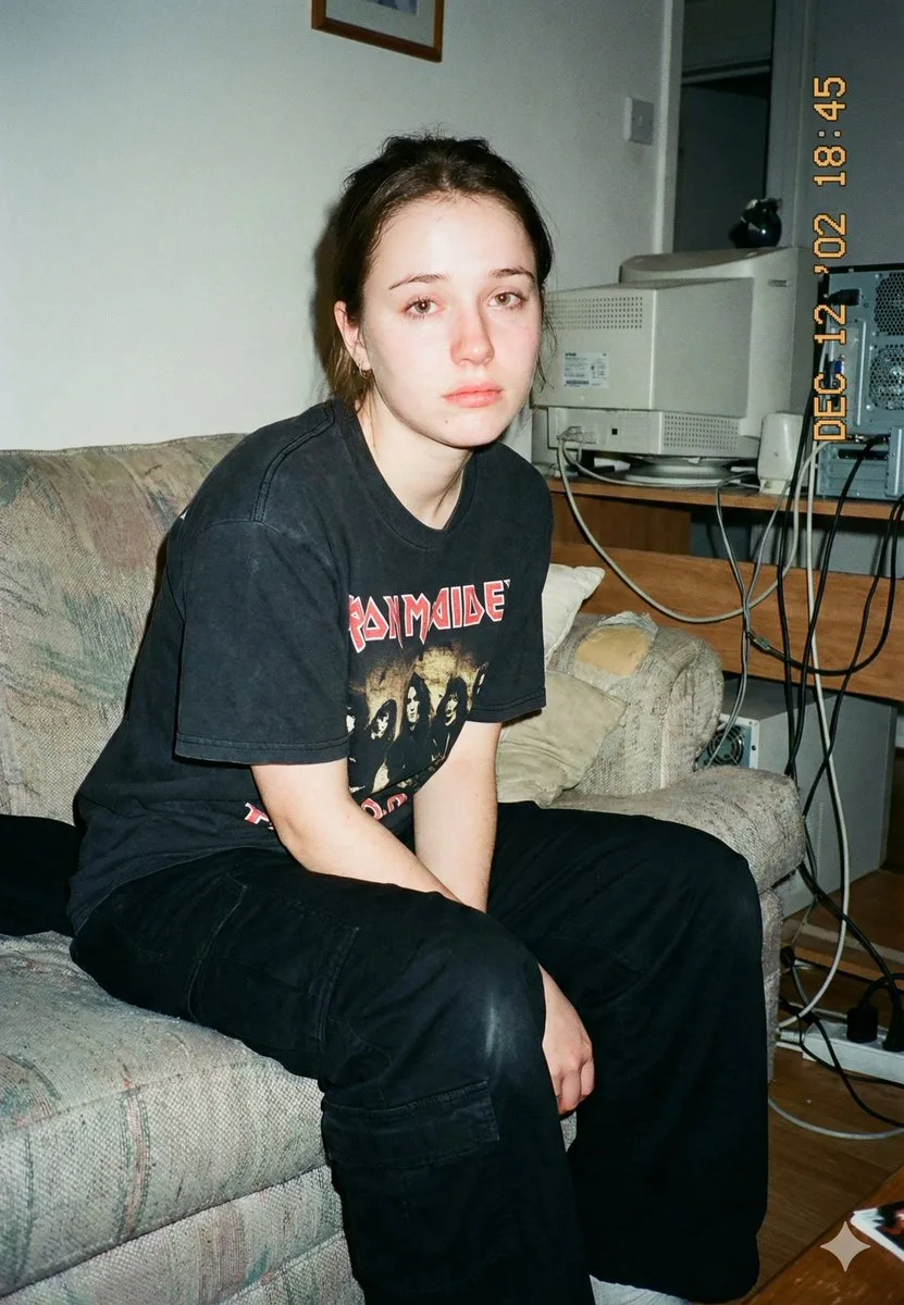 Y2k flash tired girl — Sonra