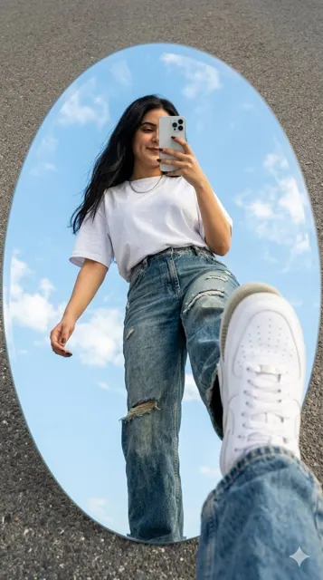 Photorealistic y2k streetwear mirror selfie