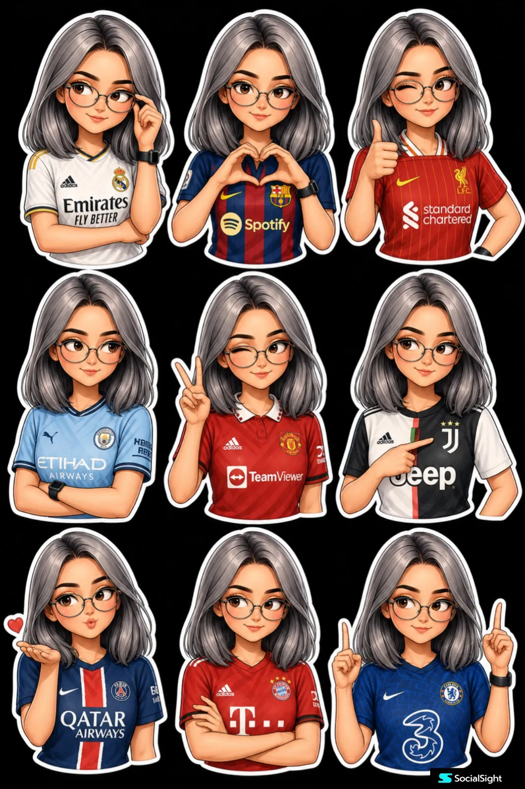 Cute chibi woman titanium hair football tshirt avatar — After