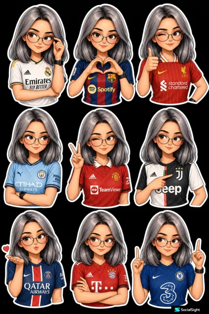 Cute chibi woman titanium hair football tshirt avatar