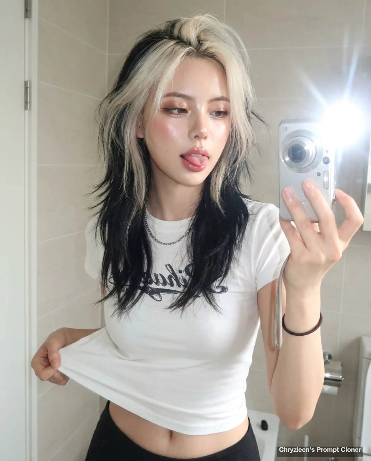 Early 2000s digital camera bathroom mirror selfie prompt — After