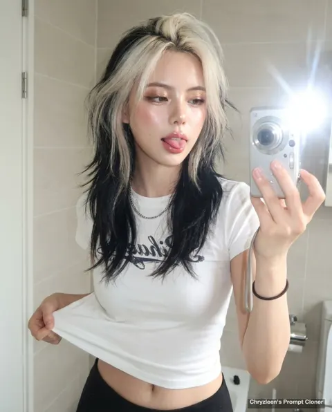 Early 2000s digital camera bathroom mirror selfie prompt