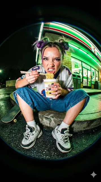 Fisheye neon rebellious girl