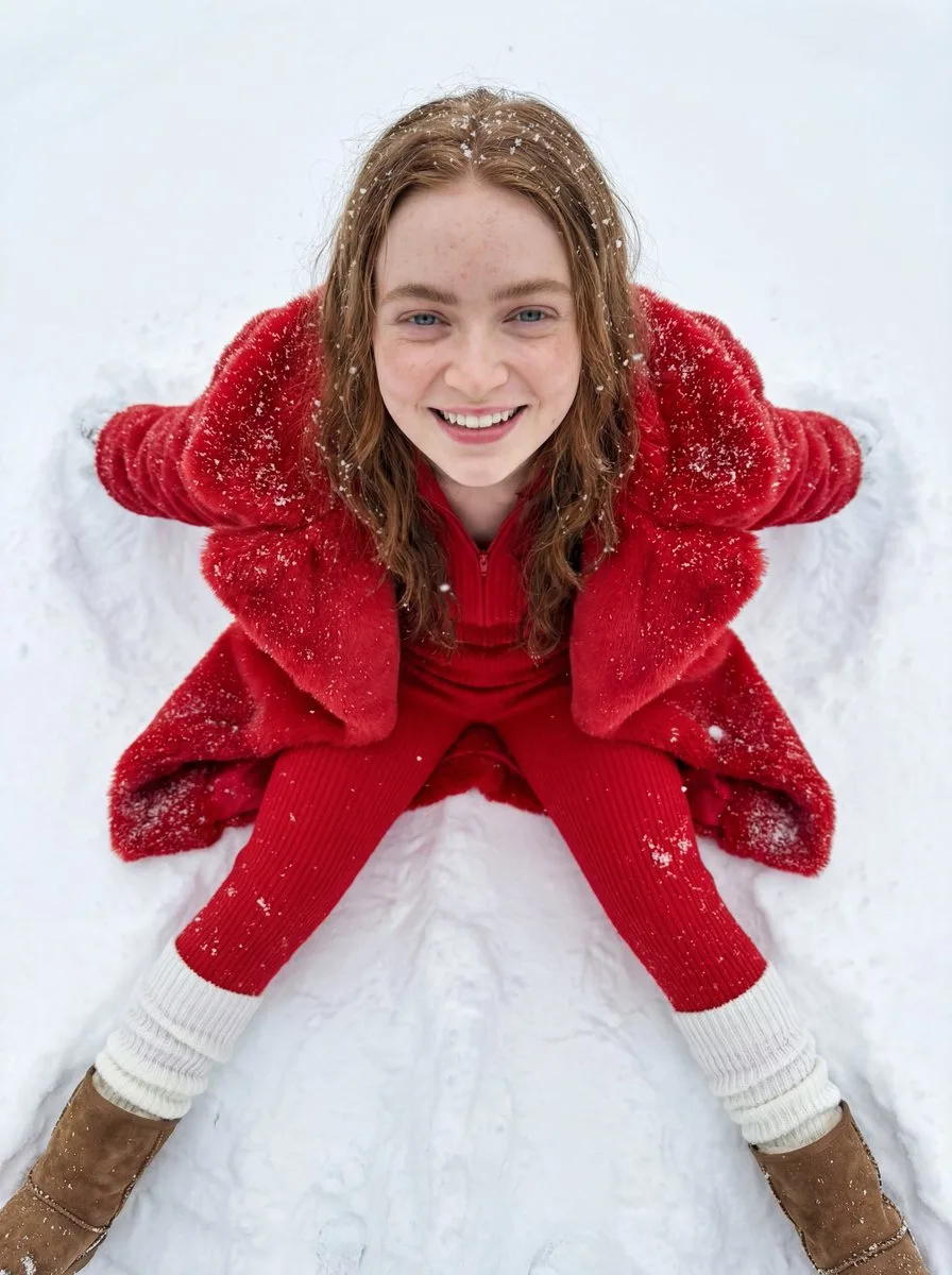 Red girl snow smile macro photo — Sonra