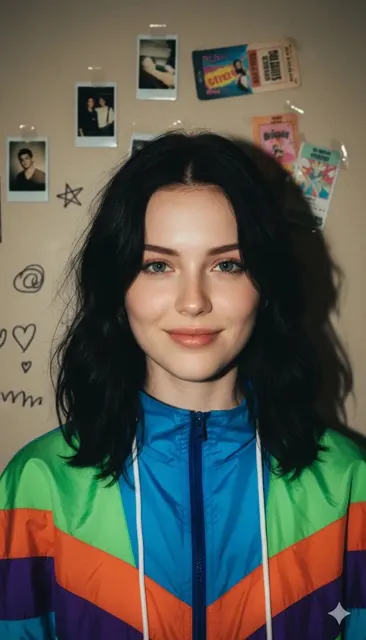 90s retro girl flash portrait