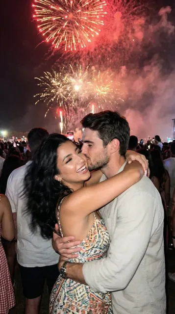 Fireworks kiss hug snapshot
