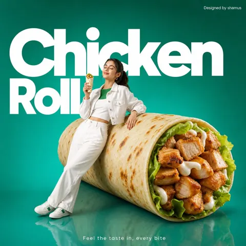 Minimalist premium chicken roll commercial ad