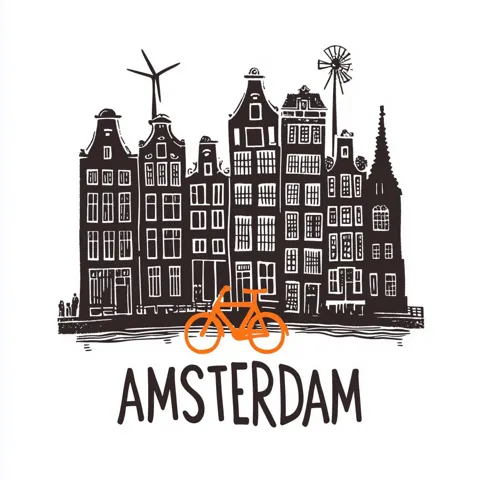 Minimalist linocut amsterdam illustration