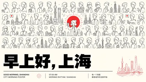High key line art graphic poster shanghai