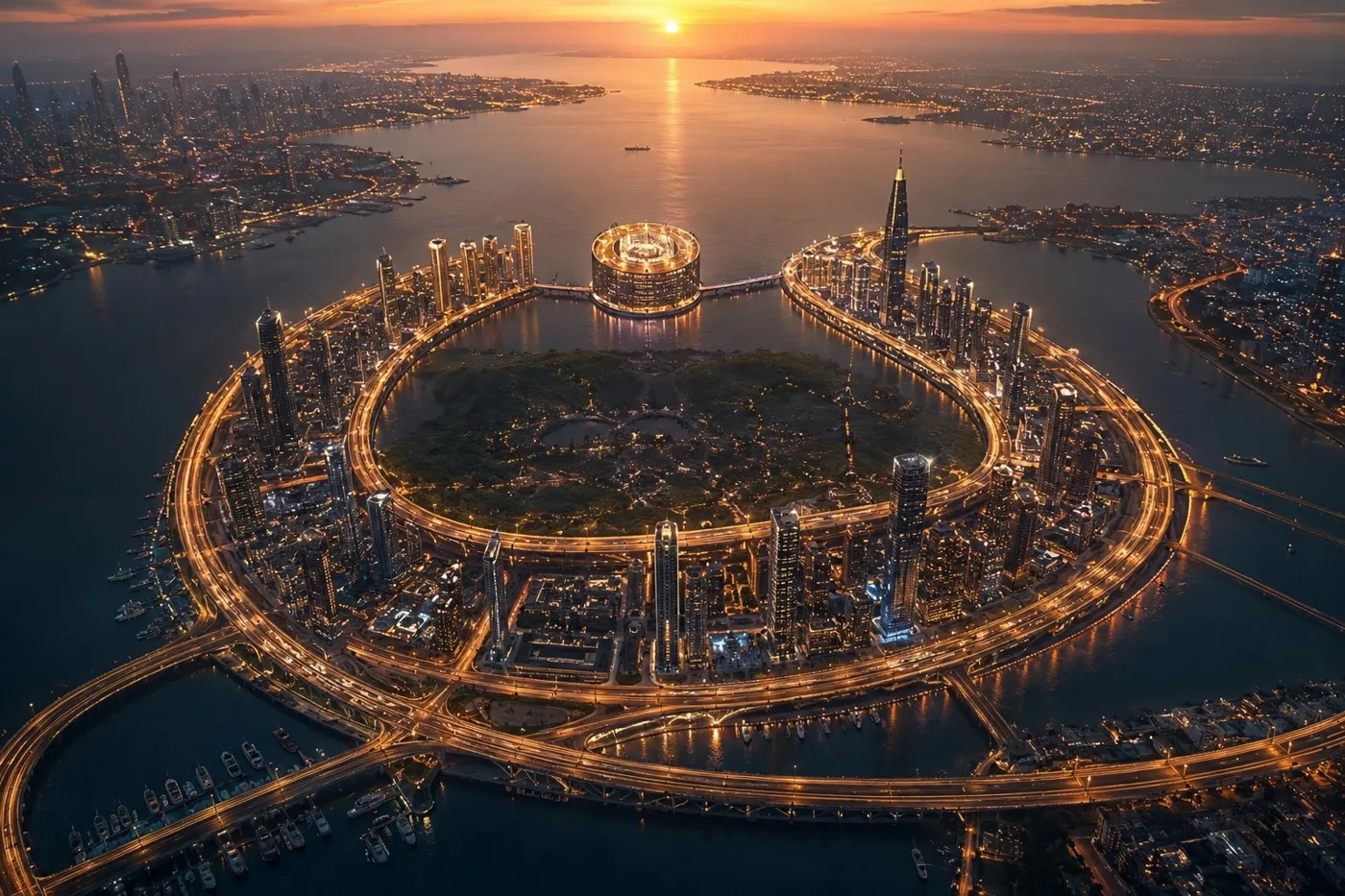 Cinematic futuristic aerial city logo brand mark — After