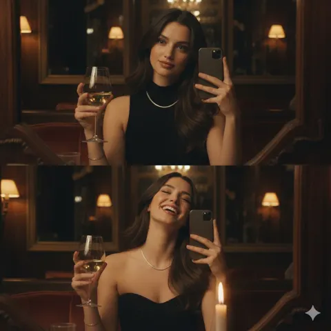 Luxury vintage restaurant candlelight selfie