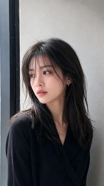 Realistic east asian woman window portrait