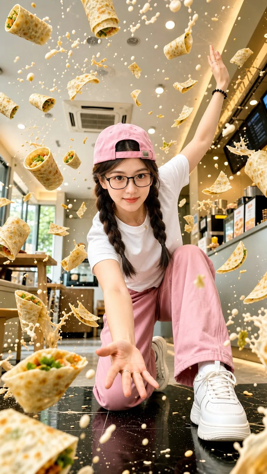 Action portrait breakfast shop commercial style — After