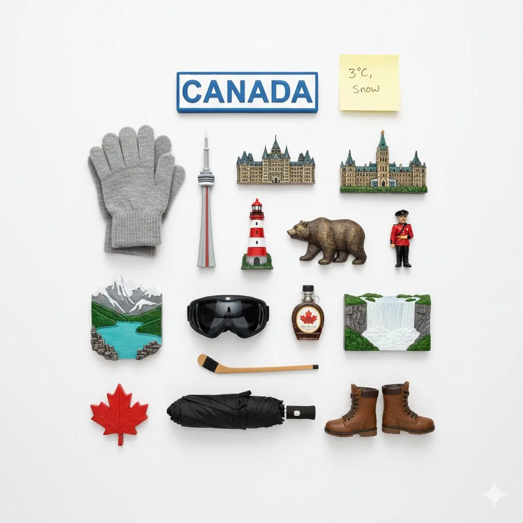 Knolling city landmark magnets — After