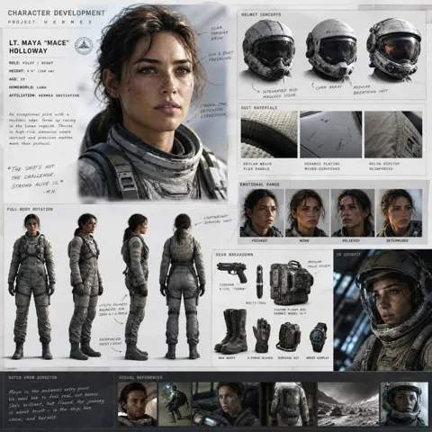 Cinematic sci fi character development board