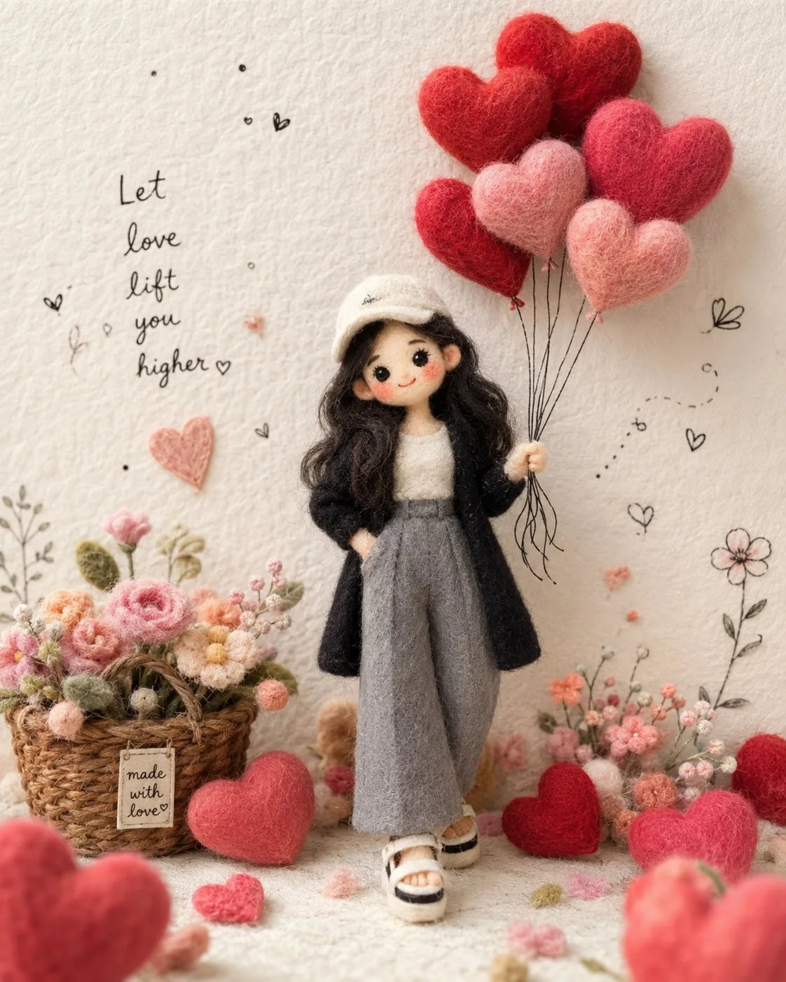 Whimsical handmade needle felt doll illustration — Sonra