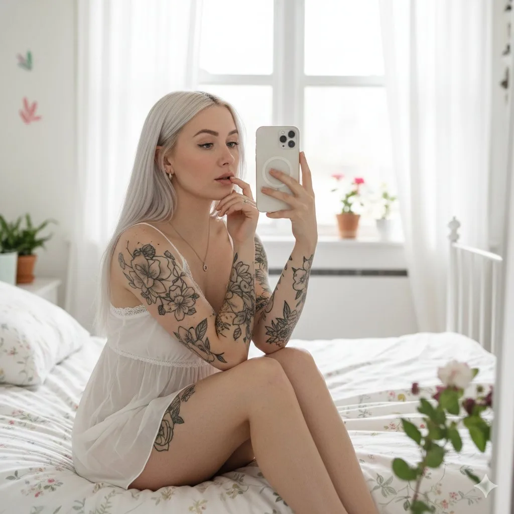 Morning light platinum blonde selfie — After