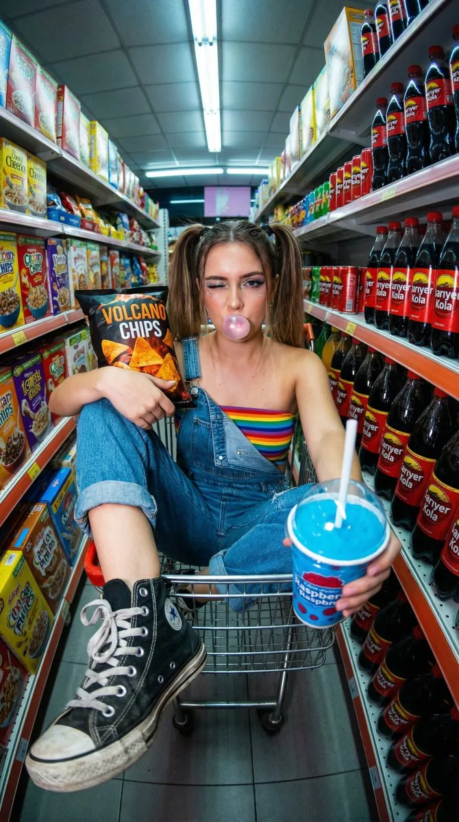 Neon supermarket rebellious girl — After