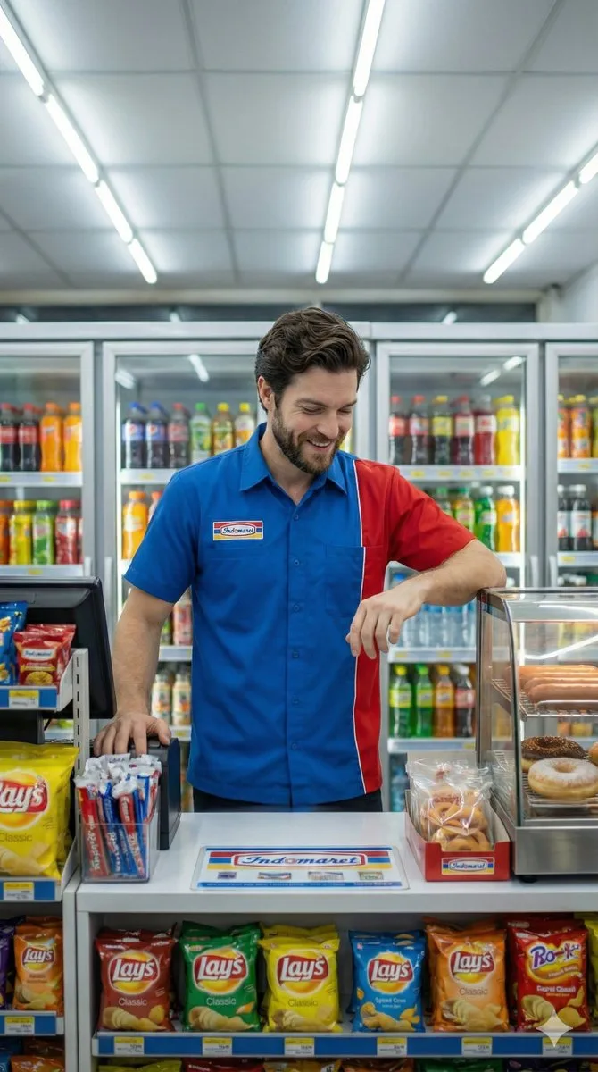 Cinematic convenience store clerk scene — After