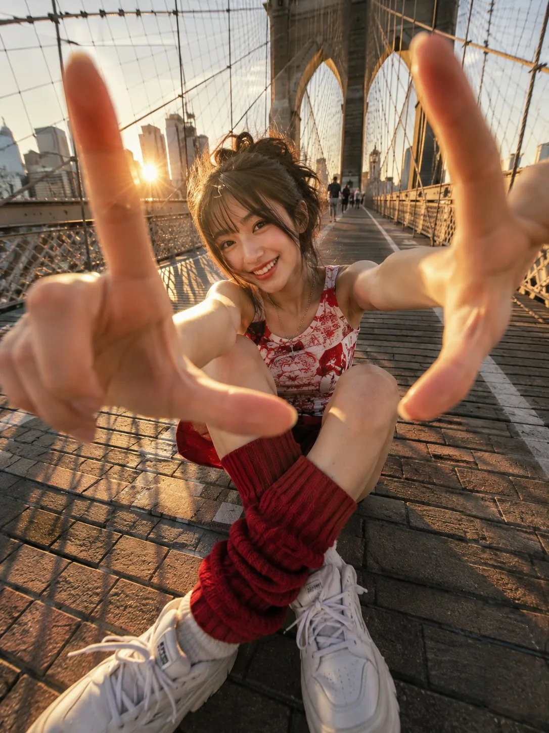 Vibrant young woman brooklyn bridge street style — Sonra