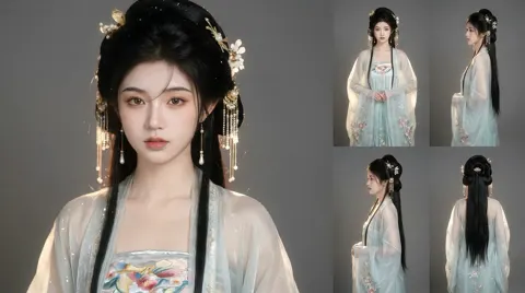 Hyper realistic dark hanfu beauty 4 view