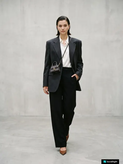 Fashion model tiny luxury handbag surreal contrast