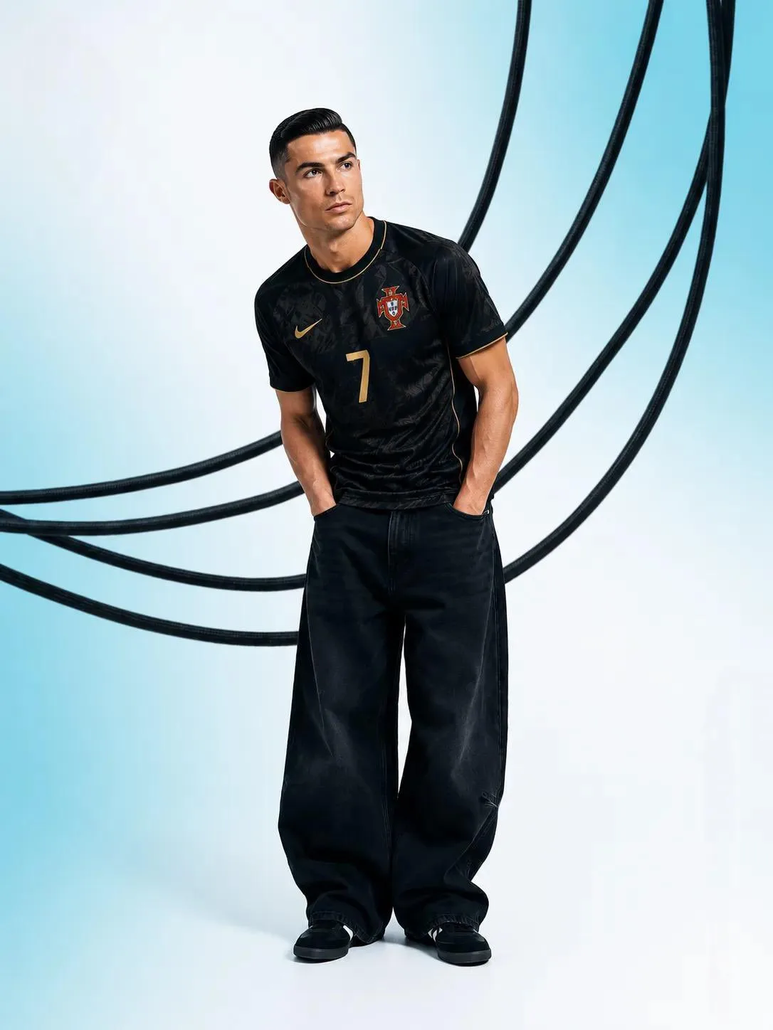Ultra fashion football superstar studio portrait — After