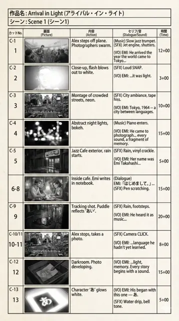 Cinematic anime storyboard design