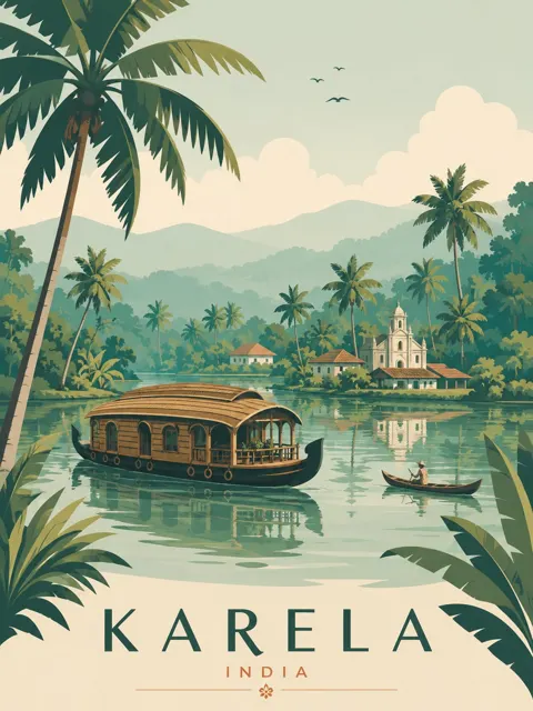 Minimalist bali vintage travel poster illustration