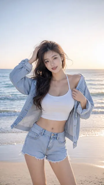 Tide awakening morning beach fashion portrait