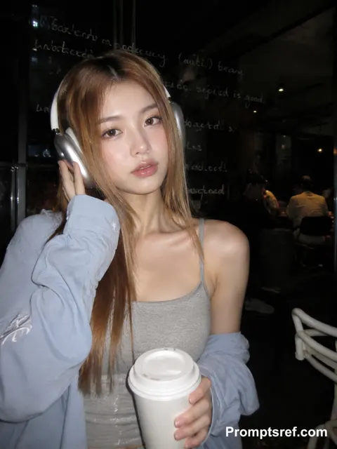 K beauty late night cafe direct flash portrait