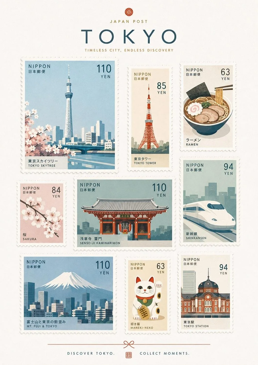 Premium scandinavian minimalist commemorative stamp sheet — After