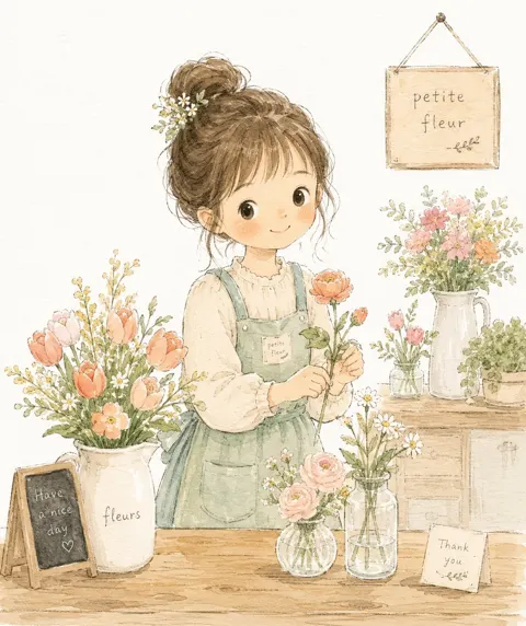 Soft childrens book girl flower shop