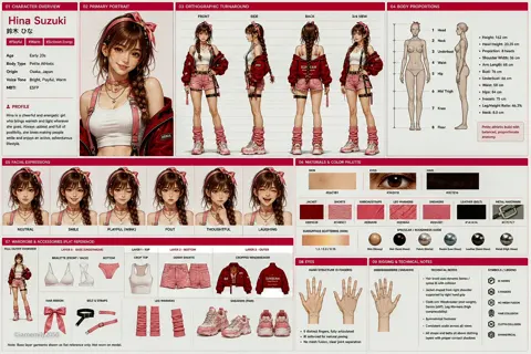 Professional character design reference sheet generator