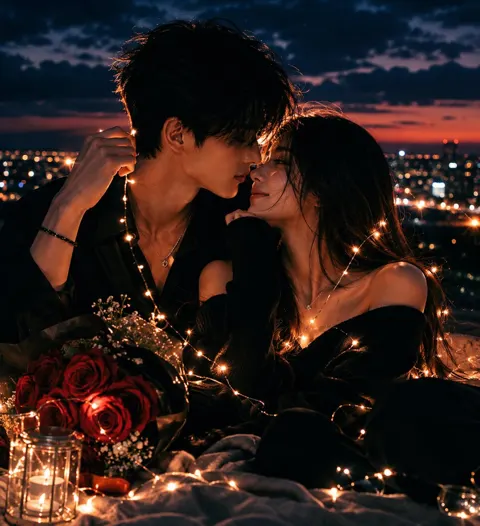 Stunning young couple moonlit rain