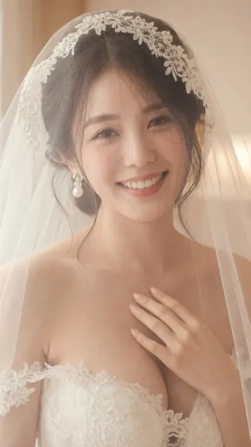 Indoor creamy bridal veil close up portrait